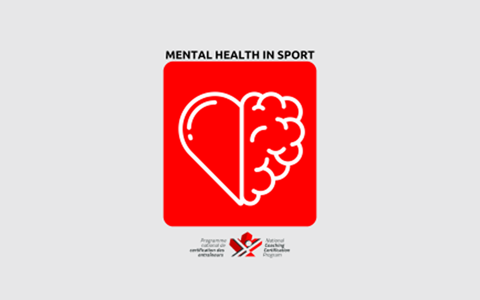An infographic image that reads "Mental Health in Sport" in black text. Below it is a red square with a white half heart/half brain icon in it. Below that is the NCCP logo.