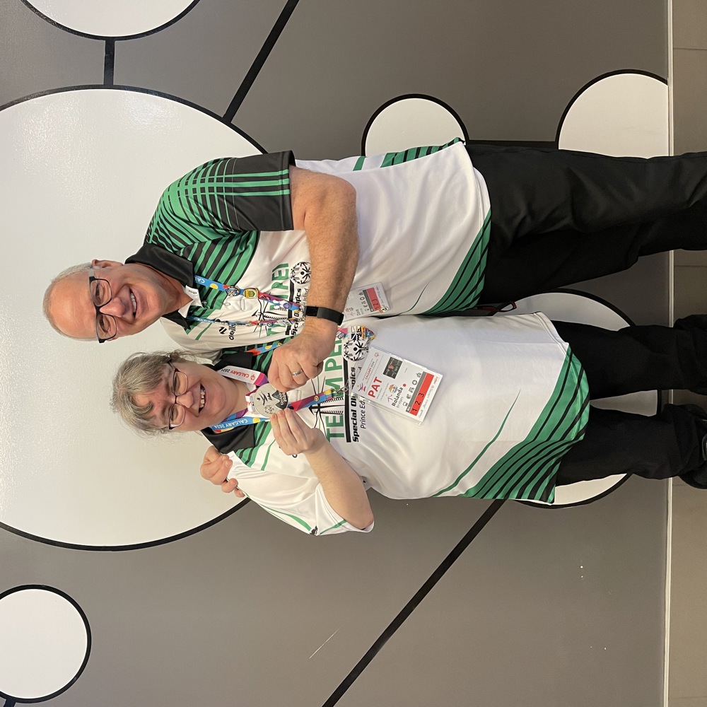 Special Olympics PEI, Team PEI 2024, Bowling, Athlete with Medal and Coach