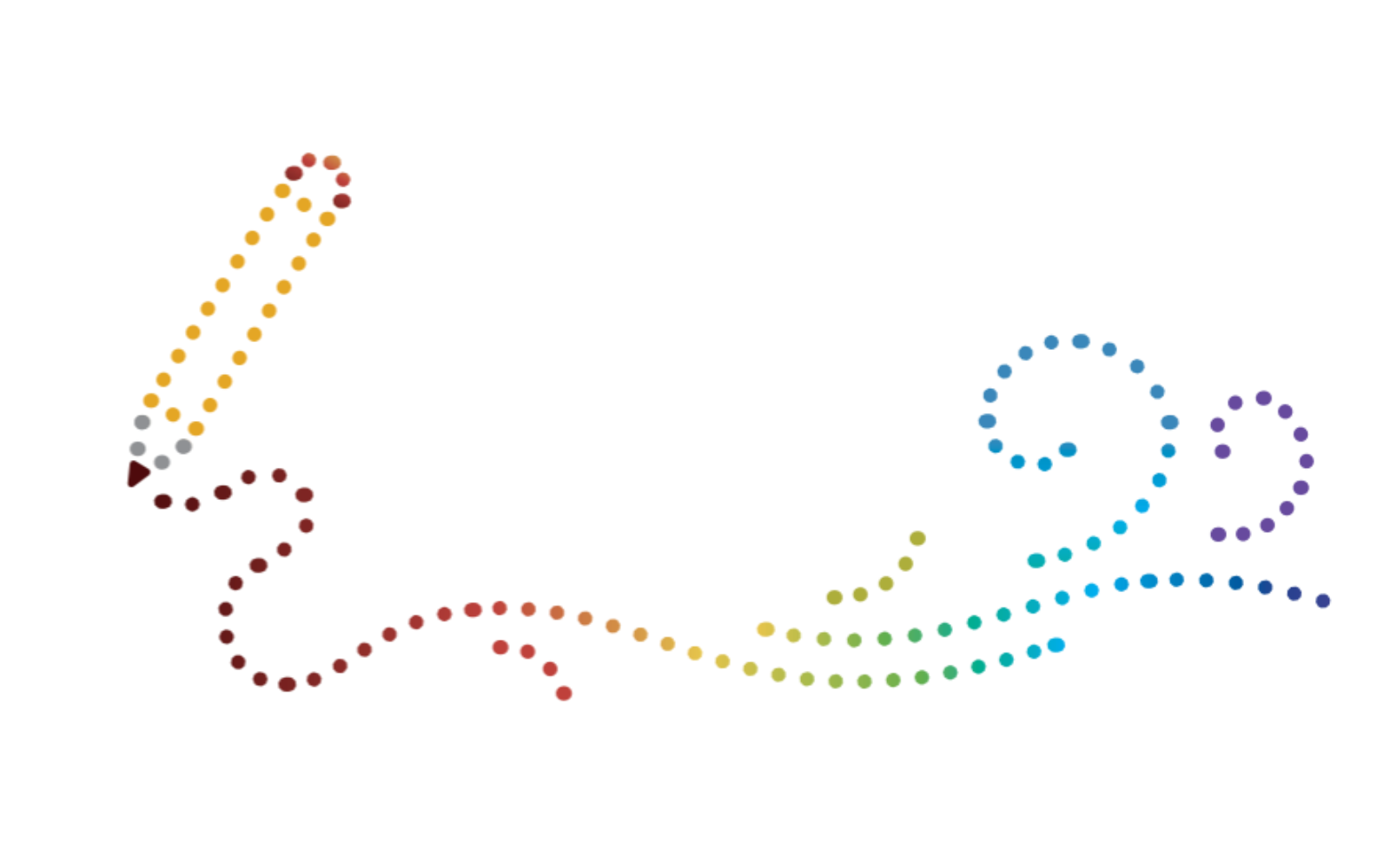 An abstract illustration of a pencil drawing swirly lines. The pencil and the swirly lines are drawn with little multicoloured dots that make up the shapes seen in the image.